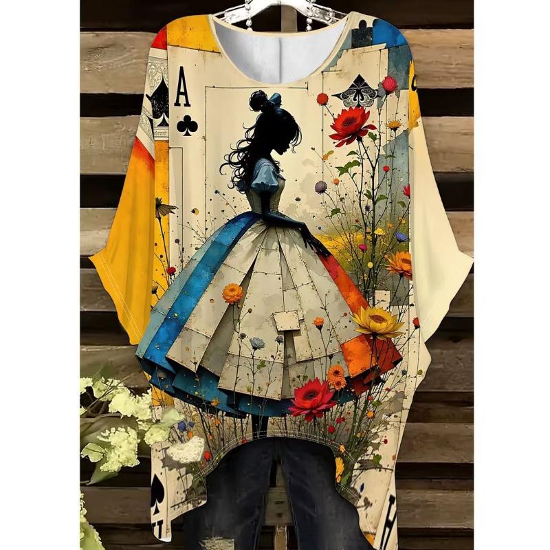 Fashion New Arrival Plus Size Bastet Egyptian Cat Goddess Print Women's Top Elegant Casual Style Round Neck Long Sleeve T-Shirt
