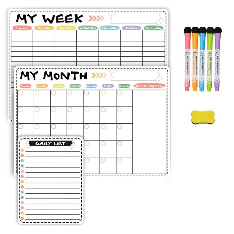 

Fridge Magnetic Calendar Weekly Monthly Magnetic Calendar Whiteboard with Erasable Marker for Grocery Shopping List