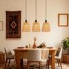 Suspension - NETTLIFE - Bohème - 3 lampes E27 - Abat-jour osier - Noir