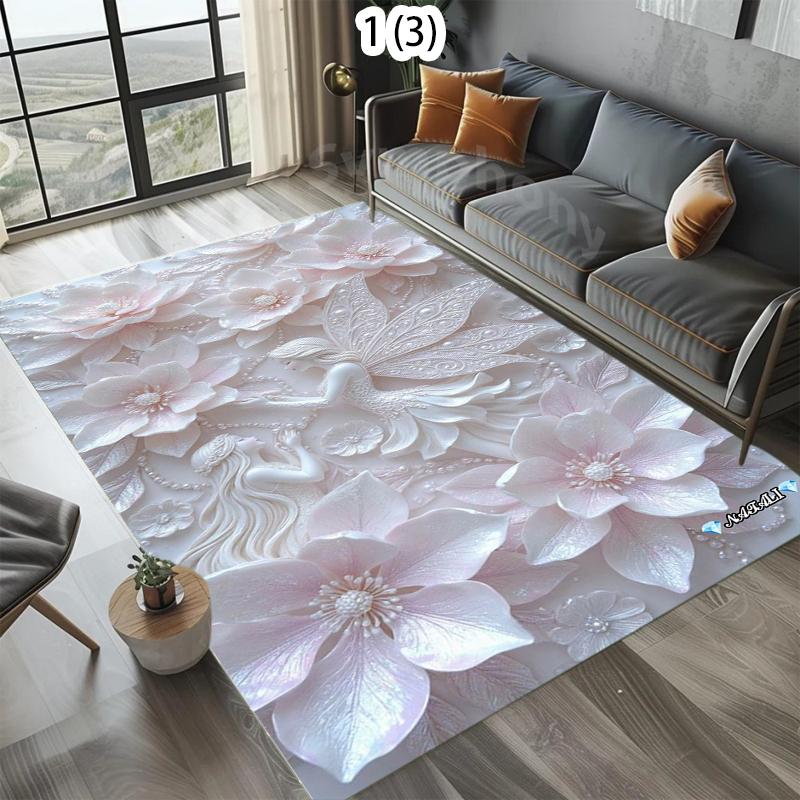 

3D Flower Carpet Mat Rug Home Decoration Living Room Floor Rug Embossed Pattern Gold Style Indoor Area Rug Bedroom Decor 40x60cm