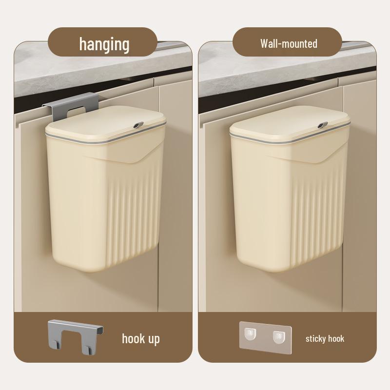 Wall-Mounted Flip-Top Kitchen & Bathroom Trash Can - Punch-Free Hanging Waste Basket