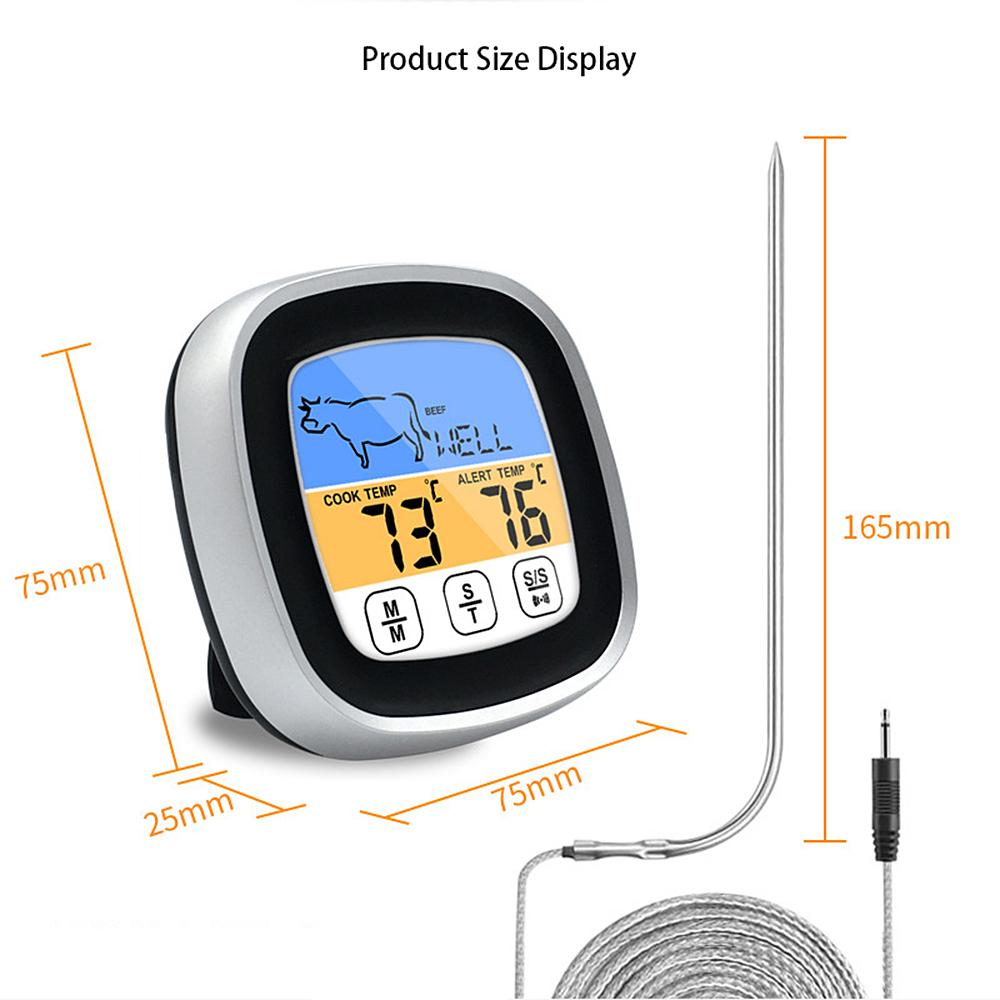 BBQ Thermometer 2 Alarm Mode Touch Screen Backlight Function Meat Thermometer for Outdoor Camping