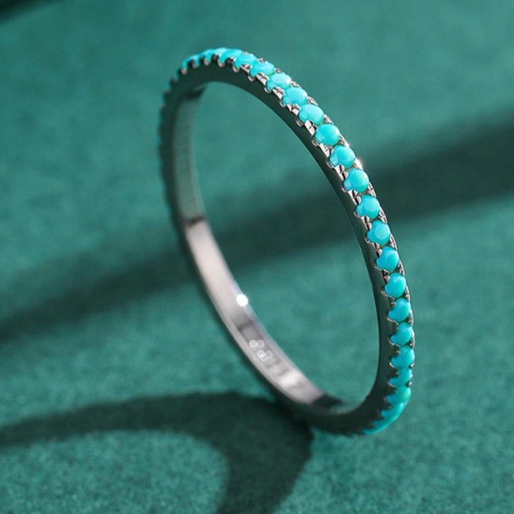 S925 Türkis Minimalistischer Stapelring Elegantes Dünnes Band für Damen Modeschmuck