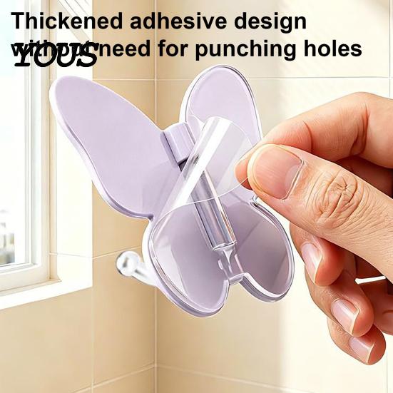 Hair Tie Holder Hook Rotating Butterfly Adhesive Wall Hooks, 3-Prong No-Drill Swivel Hangers, with Key Adjustable Angle Space-Saving Hook, for