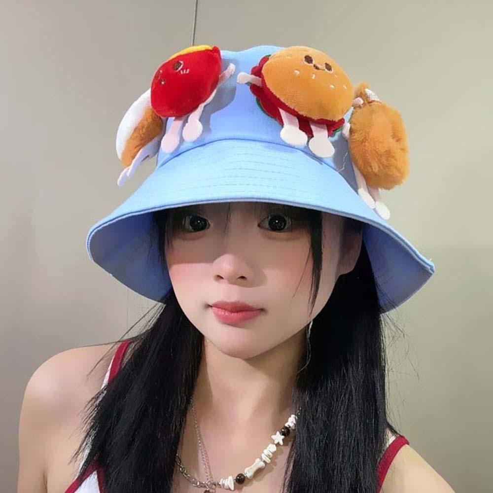 Adjustable Sunscreen Basin Cap Breathable Cartoon Sunshade Hat Hamburger Fisherman Hat  Kids