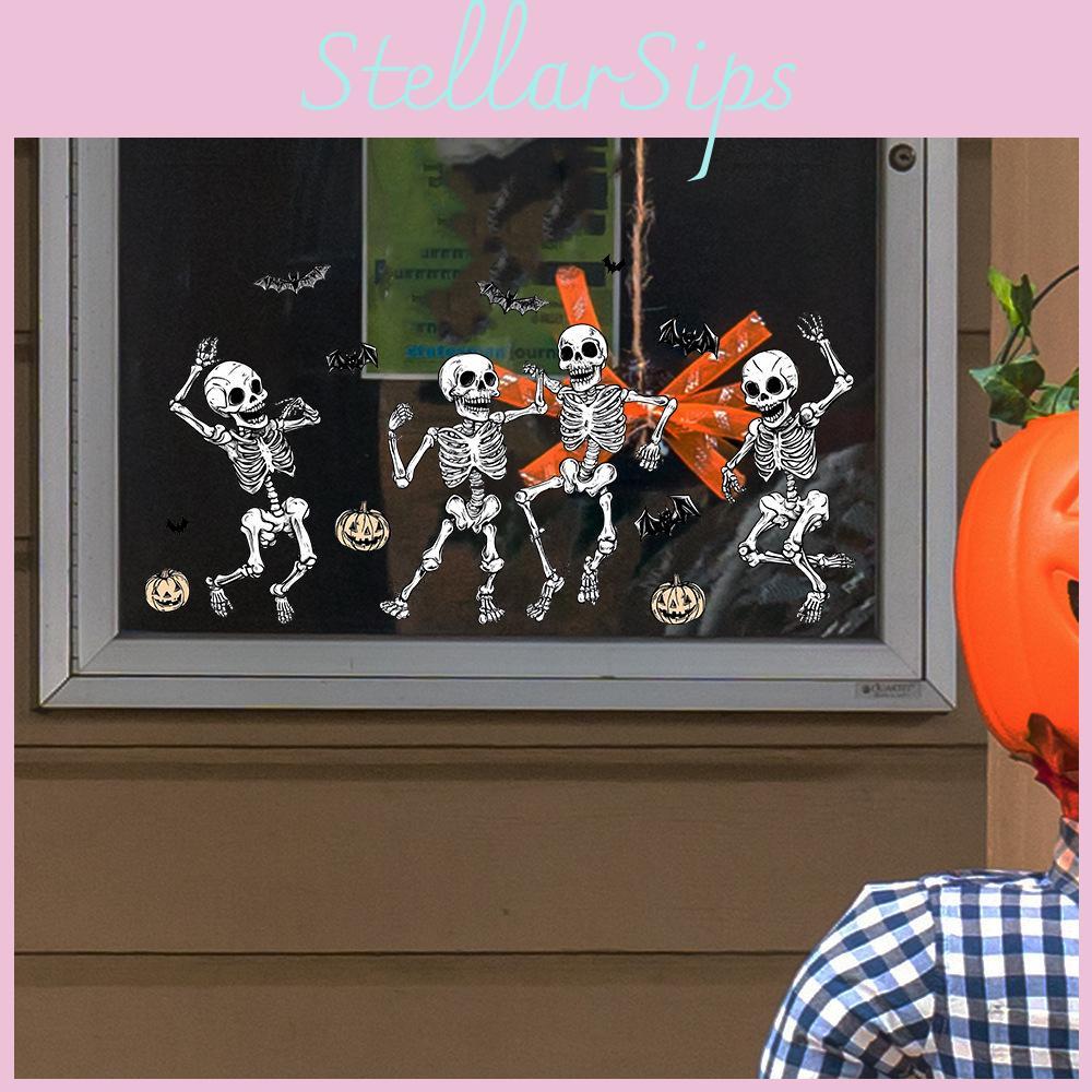 Pvc Halloween Uv Static Cling Bat Skeleton Wall Decor Sticker For Kitchen Living Room