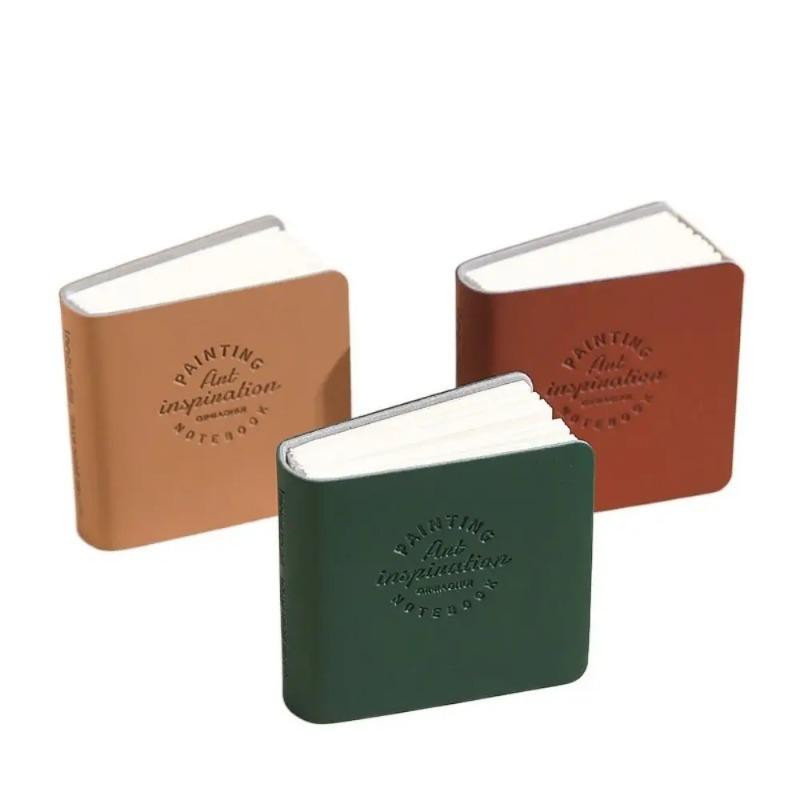 3Pcs Thick Drawing Paper Mini Drawing Book Compact PU Leather Cover Miniature Sketchbook Unlined No Bleed Extra Small Notepads