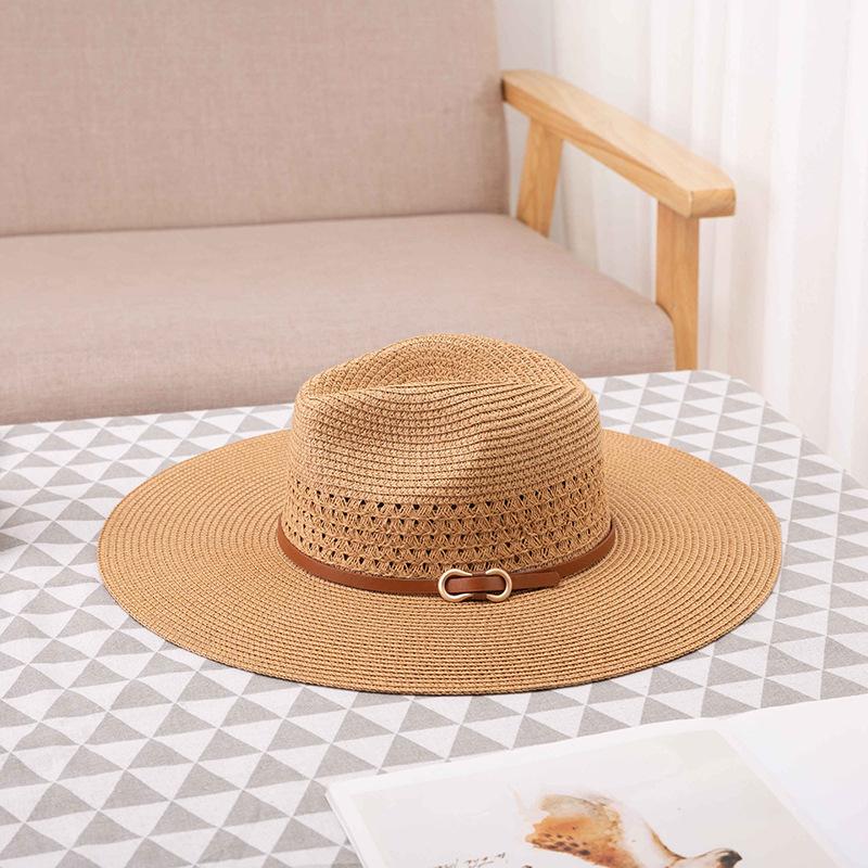 

Womens Mens Wide Brim Straw Panama Hat Fedora Summer Beach Sun Hat UPF Straw Hat for Women 56-58CM