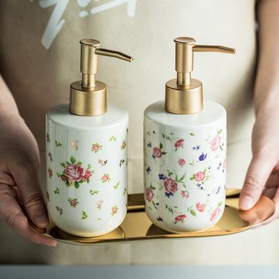 Yaratıcı Gül Duş Jeli Bölünmüş Şişelenmiş Basmalı Seramik El Dezenfektanı Şişesi Sabunluk Tuvalet Banyo Aksesuarları