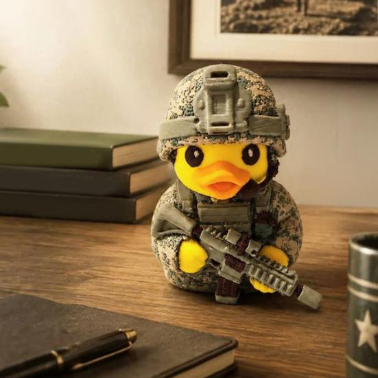 Unique Office Table Ornaments Tactical Yellow Duck Figurine, Resin Ornament with Camouflage Combat Desk Decor Gear, Soldier Statue for Home