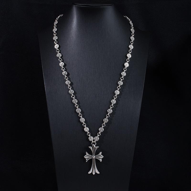 Street Hip Hop Nightclub Trendy Brand Cross Necklace Handmade Chain Retro Hanging Chain Sweater Chain Exquisite Personality High Sense