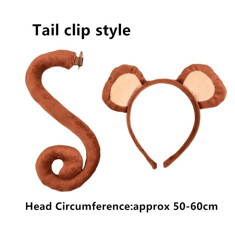 Adults Kids Plush Monkey Ear Headband Tail Tie Animal set for Gift Birthday Party Cosplay Costume Christmas Halloween Headwear