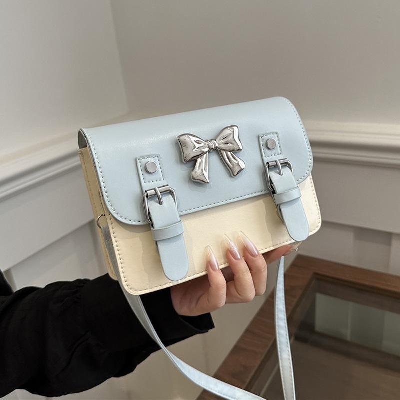 Fashion Square Small Crossbody Bags  Bowknot Decor Flap Shoulder Bag For Summer Travel Daily Used