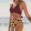 Fashion Women Floral Print Breast Pad Swimwear Split Bikini Bathing Swimsuit