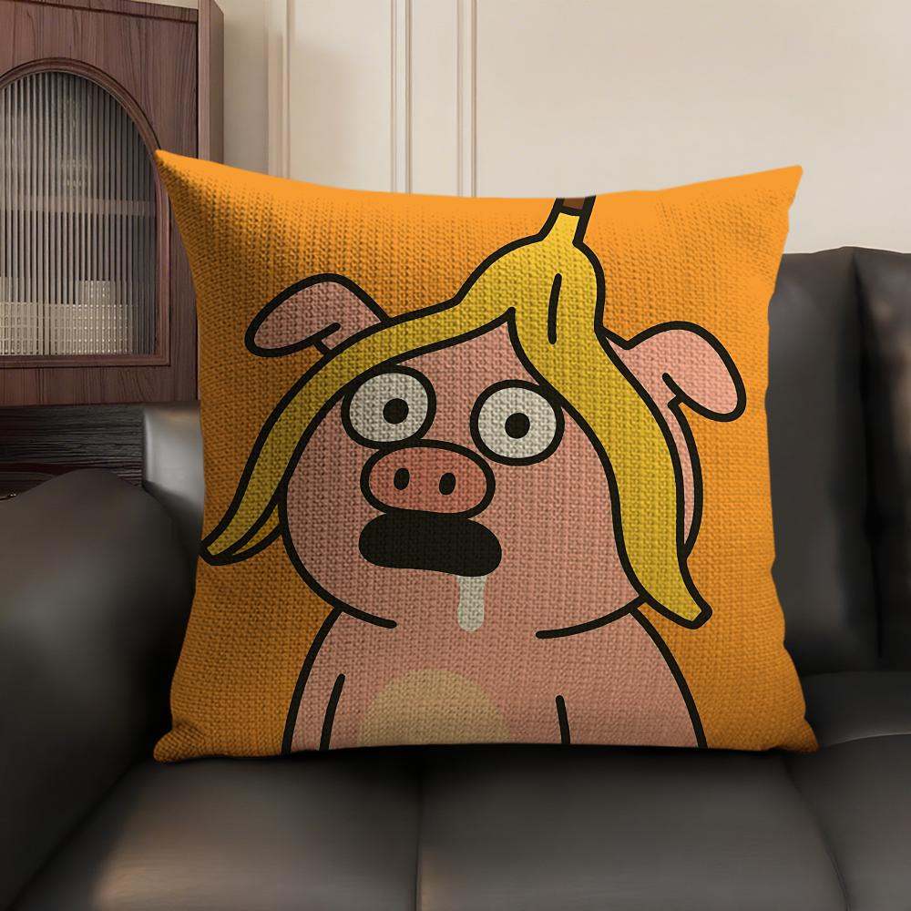 Kids Cartoon Cute Animal Cushion Cover Natural Linen Organic Fabric Double-Sided Printing Sofa Home Decor Gift Pillow Case