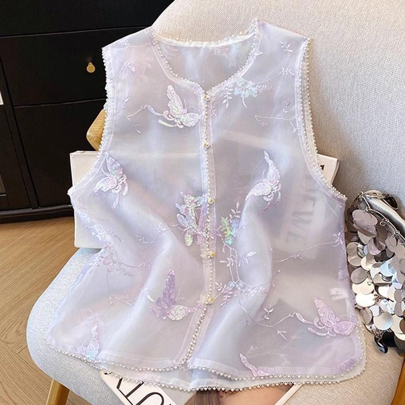 Summer Thin Sleeveless Vest Vest 2025 Vintage Vest Embroidered Top Premium