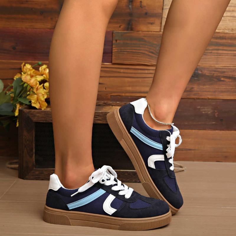 Fashion Women Sneakers New Fashion Round Toe Casual Lace Up Shoes Breathable Shoes Women Patchwork Retro Outdoor Flat Sneakers Women