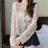 Spring and Summer New Design Hollow Lace Fashionable V-neck Long-sleeved Sun Protection Top for Women
