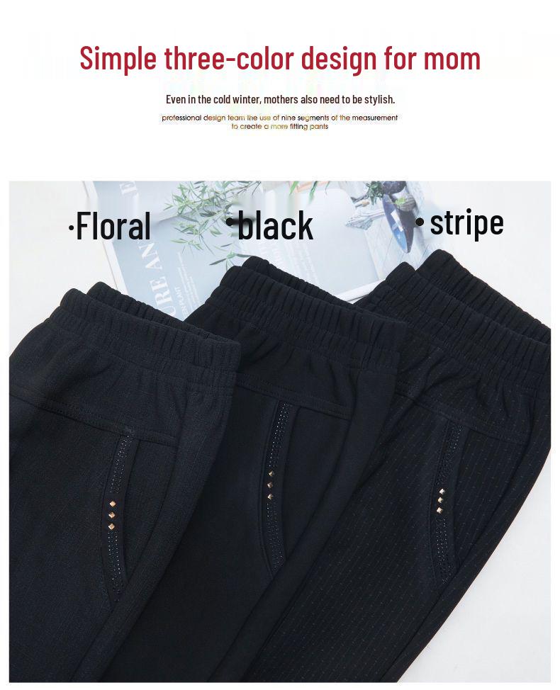 Fleece-Lined High-Waisted Straight-Leg Pants for Middle-Aged & Elderly Women - Ideal for Spring & Autumn
