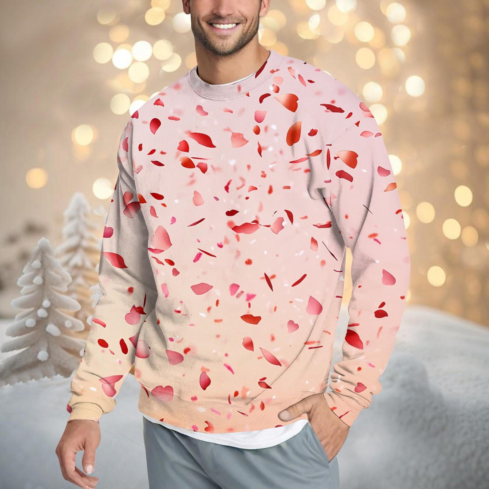 Men s Casual Fashion Comfortable Valentine s Day Neck Pullover Sweatshirt Sweatshirt L