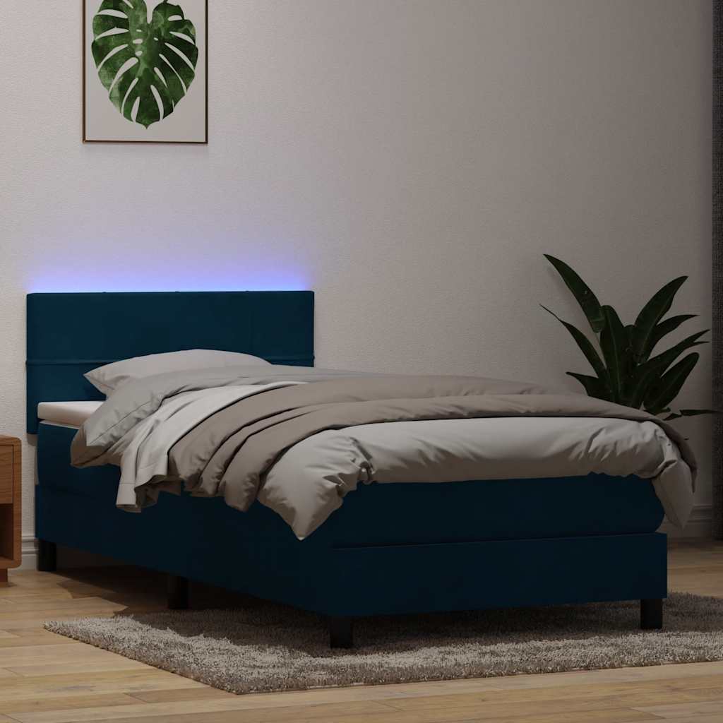 Box Spring Bed with Mattress & LED Lighting Dark Blue 80 x 220 cm Velvet