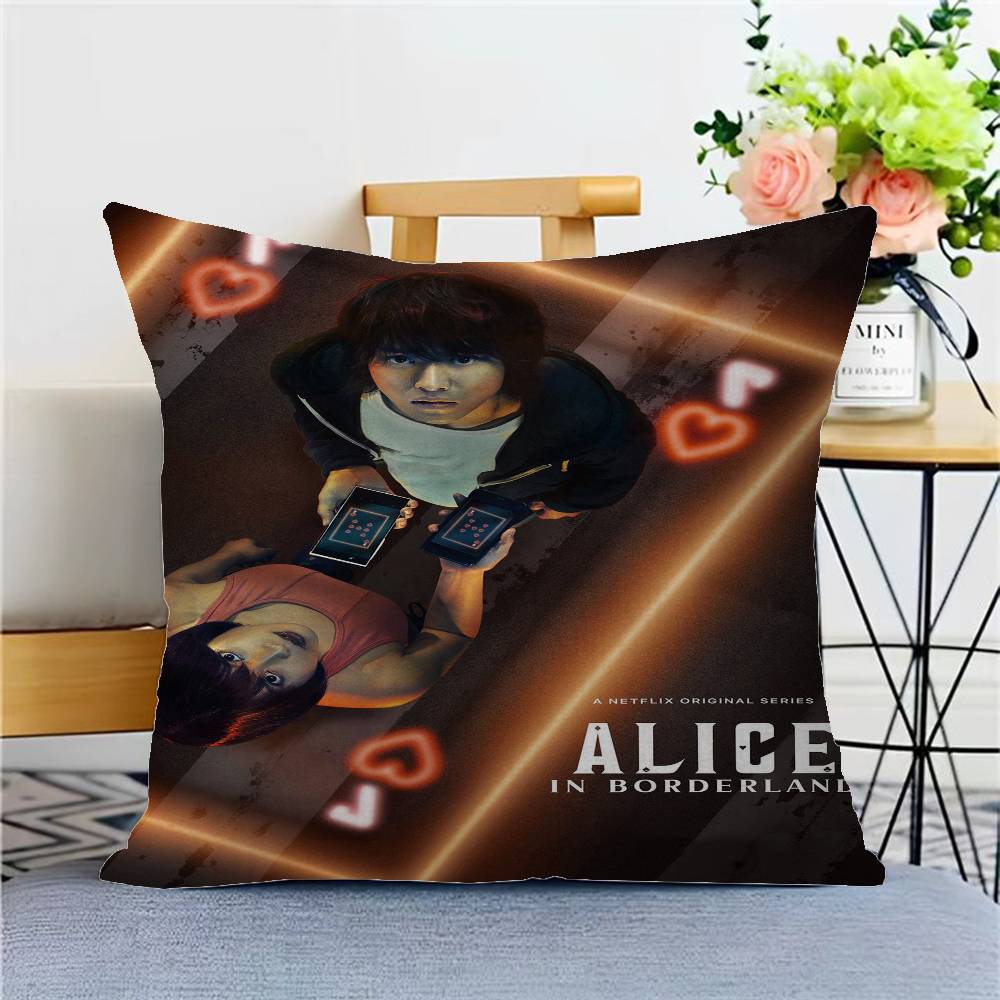 Hot TV Alice In Borderland Pillow Covers Cartoon Sofa Decorative Home Double-sided Printing Short Plush Cute Cushion Cover