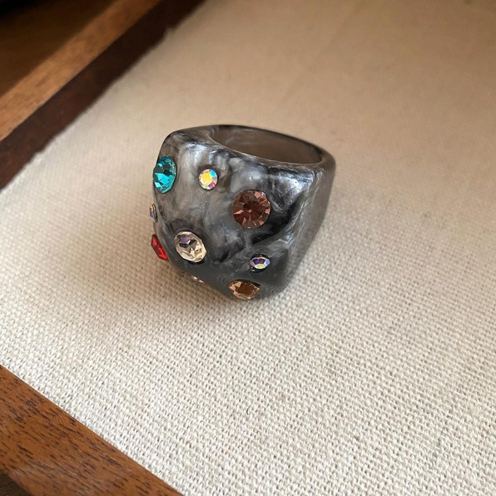 Bonbonfarbener Geometrischer Ring Koreanischer Stil Großer Schlichter Kuppelring Harz Strassring Schmuck Geschenke