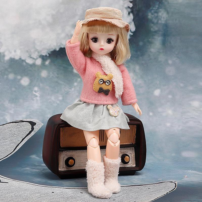 30CM Mini Rörlig 23 Ledad docka Flickleksak 3D Big Eyes BJD Princess Full Outfits Klänningar Collection Barndocka Present