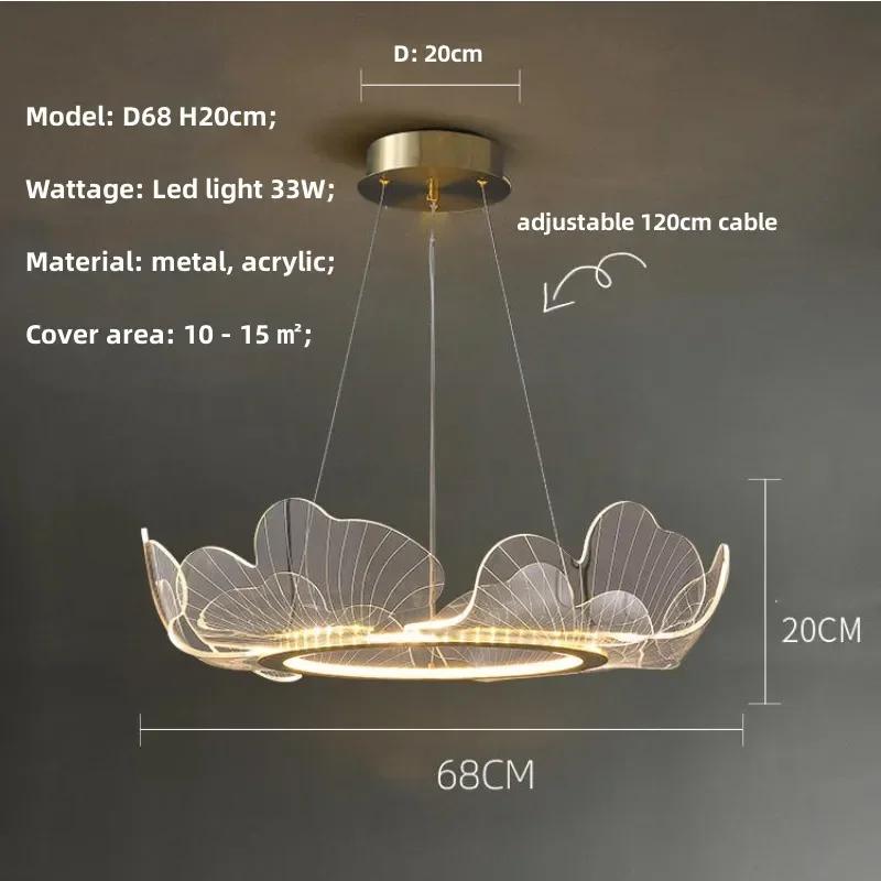 Modern Minimalism Hanging Lamp Ginkgo Acrylic Led Lustre Pendant Lights Gold Metal Dimmable Chandelier Light Living Room