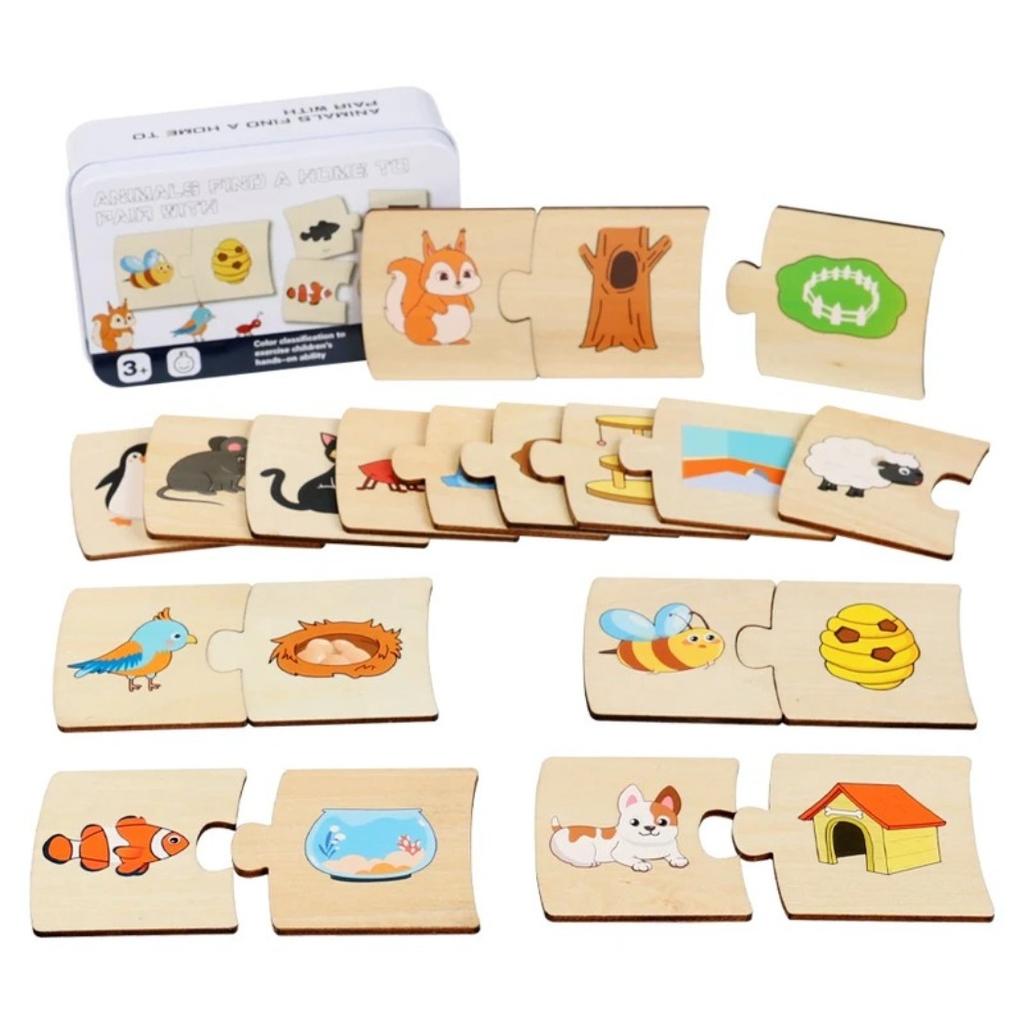 Dziecięce Pudełko z Żelaza Oświecenie Liczbami Sparowane Drewniane Zwierzęta Jedzenie Puzzle Logiczne Myślenie Trening Gra Zabawki Edukacyjne