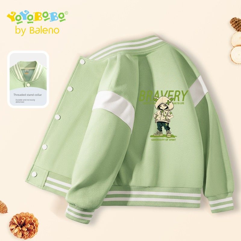 Baleno Kids Ybb Series Boys Jacket Spring and Autumn 2026 New Children s Color-Block Baseball Jacket Patchwork Top Light Green/Yb Cartoon Monster 110
