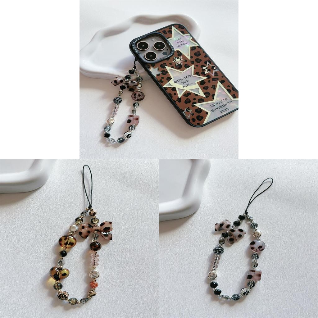 Portachiavi con Stampa Leopardo Laccetto per Telefono Cordino con Perline in PVC Per Uomo e Donna