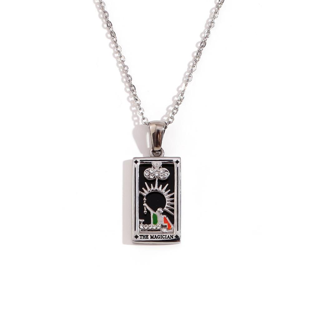 18K Gold-Plated Stainless Steel Tarot Card Necklace - European & American Retro Style