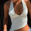 Casual Solid Women Halter Crop Top Y2K Elegant V neck Sleeveless Fold Summer Tees Formal Streetwear Sporty Female Vest