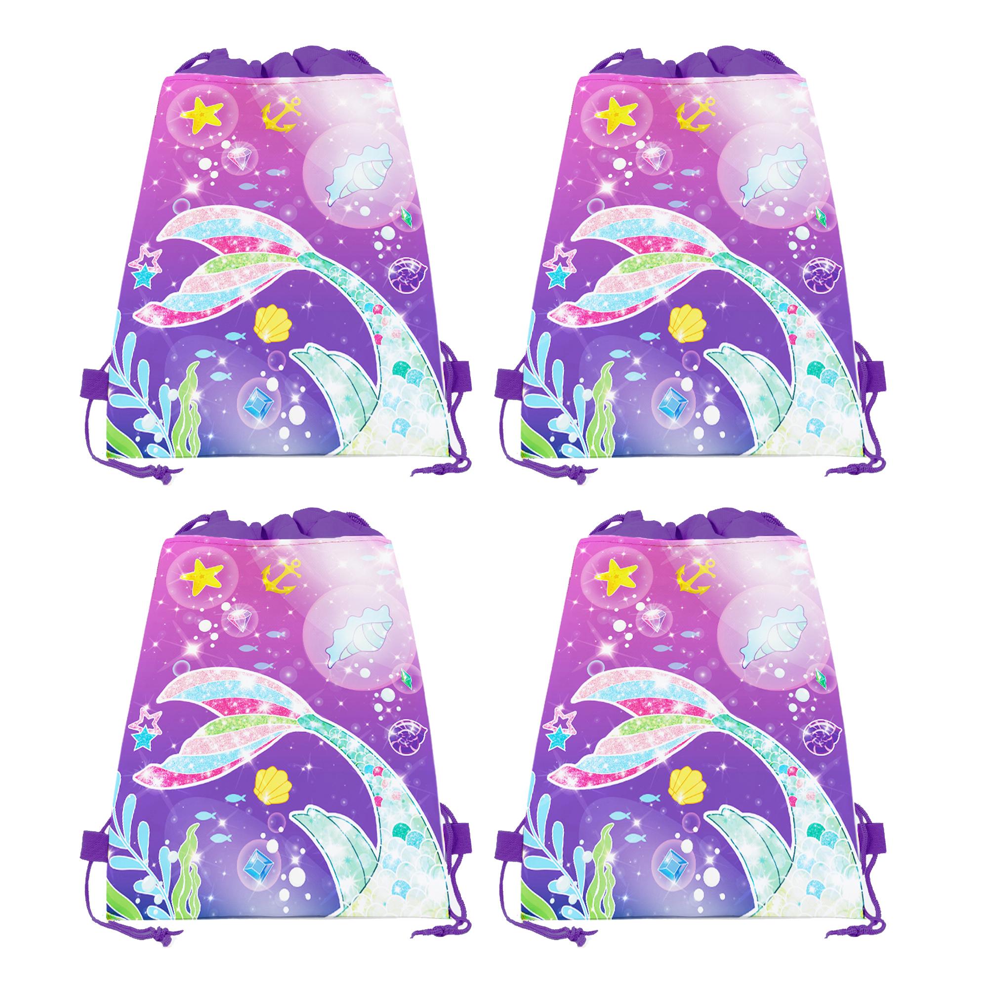 

4pcs mermaid Non-woven Bag Nonwoven Drawstring Backpack For Outdoor Activity Birthday Packing Storage Bags 34x27cm