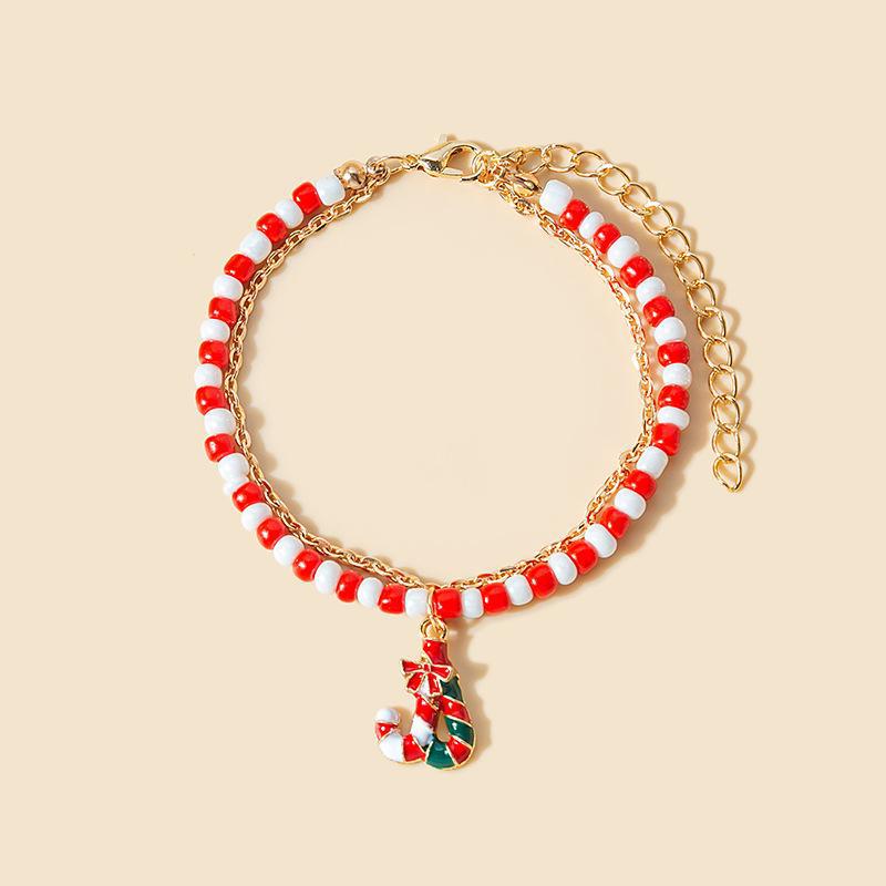 European-American Style Handmade Colorblock Beaded Bracelet with Cartoon Christmas Tree