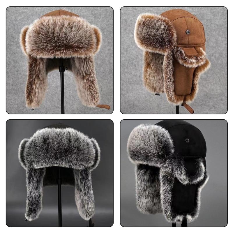 Furry Trapper Hat with Ear Flaps Windproof Winter Hunting Hat Furry Lined Winter Earflaps Hat Cycling Hat for Men Women