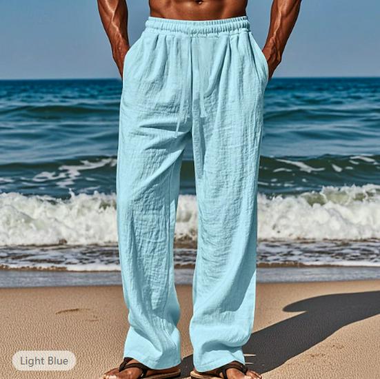 UrbanEdge 2025 Hawaiian Summer Men's Casual Long Pants with Pockets, Drawstring, Elastic Waist, Solid Color, Comfortable & Breathable 4XL hemelsblauwe kleur