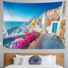 Santorini Griechenland Wandteppich Wandbehang Ägäis Meereslandschaft Wandteppich Weiße Architektur Blume Mittelmeer Kinder Studenten Schlafzimmer