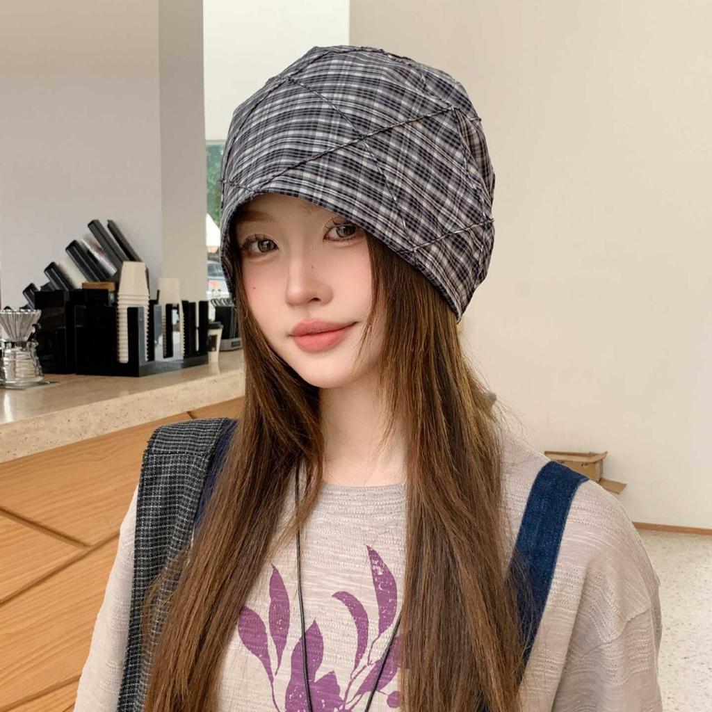 Plaid Padded Bucket Hat Female, Rhombus Quilted Thickened Bucket Hat Retro Plaid Warm Basin Hat