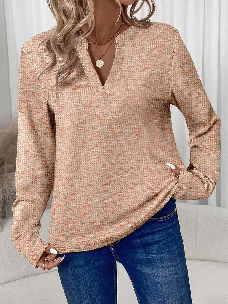 Autumn Women's Fashion V-Neck Long Sleeve T-Shirt, Trendy and Versatile Top