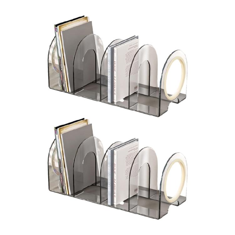 2Pieces Acrylic Bookends for Shelf 4 Section Book End Magazine Stand Book Stoppers Space Saving Desk Book Organizers