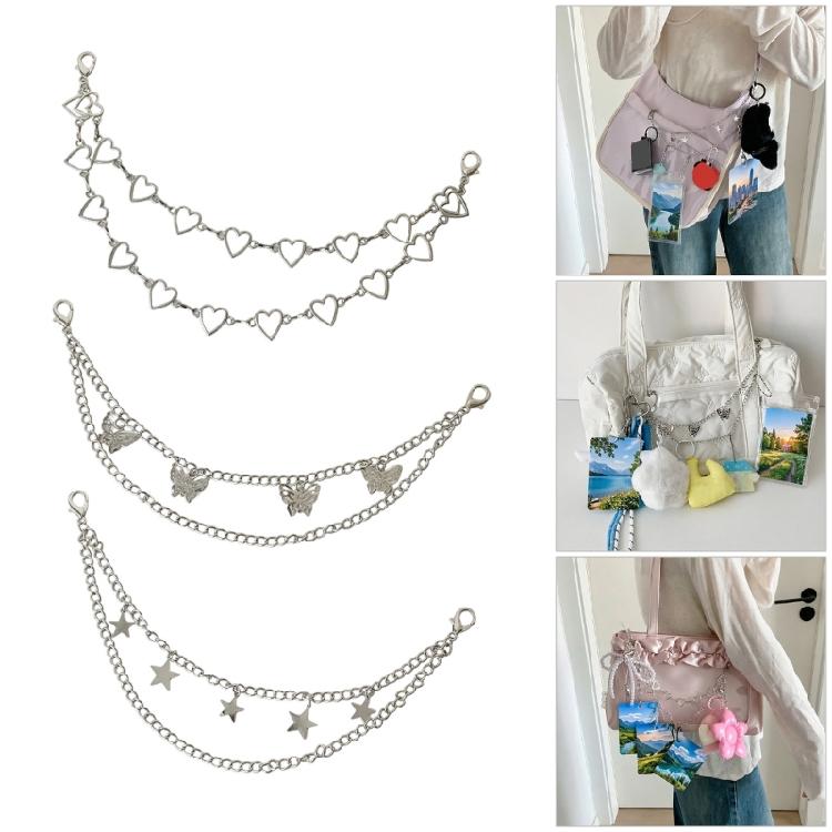Handbag Charm Accessory Chain with Silver Tone Clip On Clasps and Layered Chain Accent for Commute and Daily Use