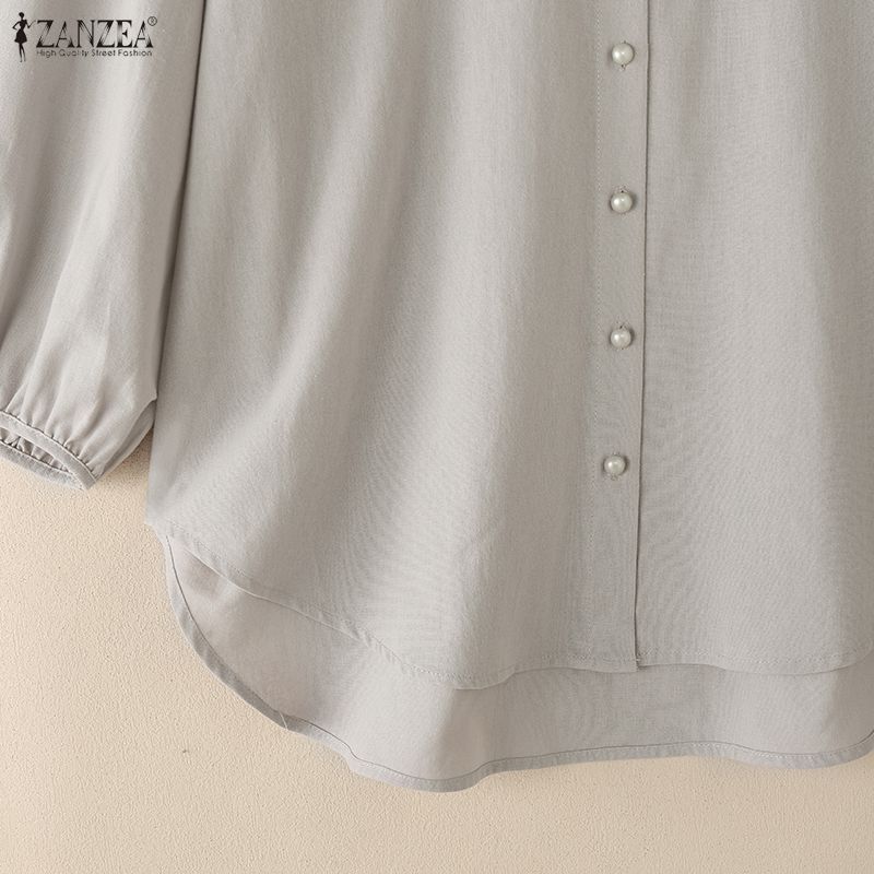 ZANZEA Damen Freizeit Rundhals Einfarbig 3/4 Ärmel Bluse