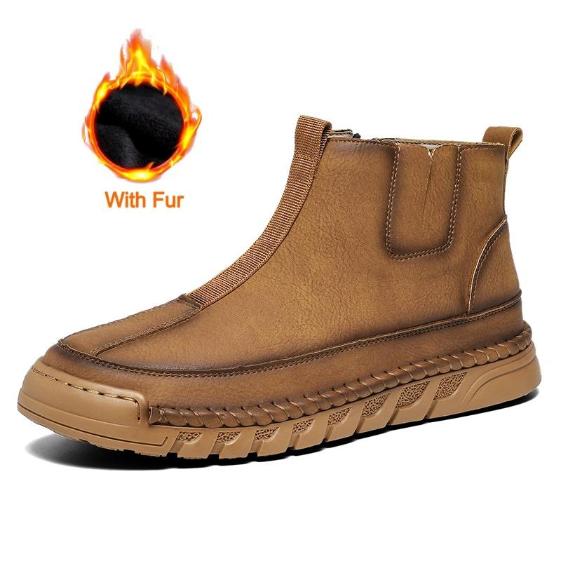 

Fashion High Quality Men Casual Leather Ankle Boots Classical Handmade Flat Designer Shoe Outdoors Antiskid High Top Office Walking Shoe 38