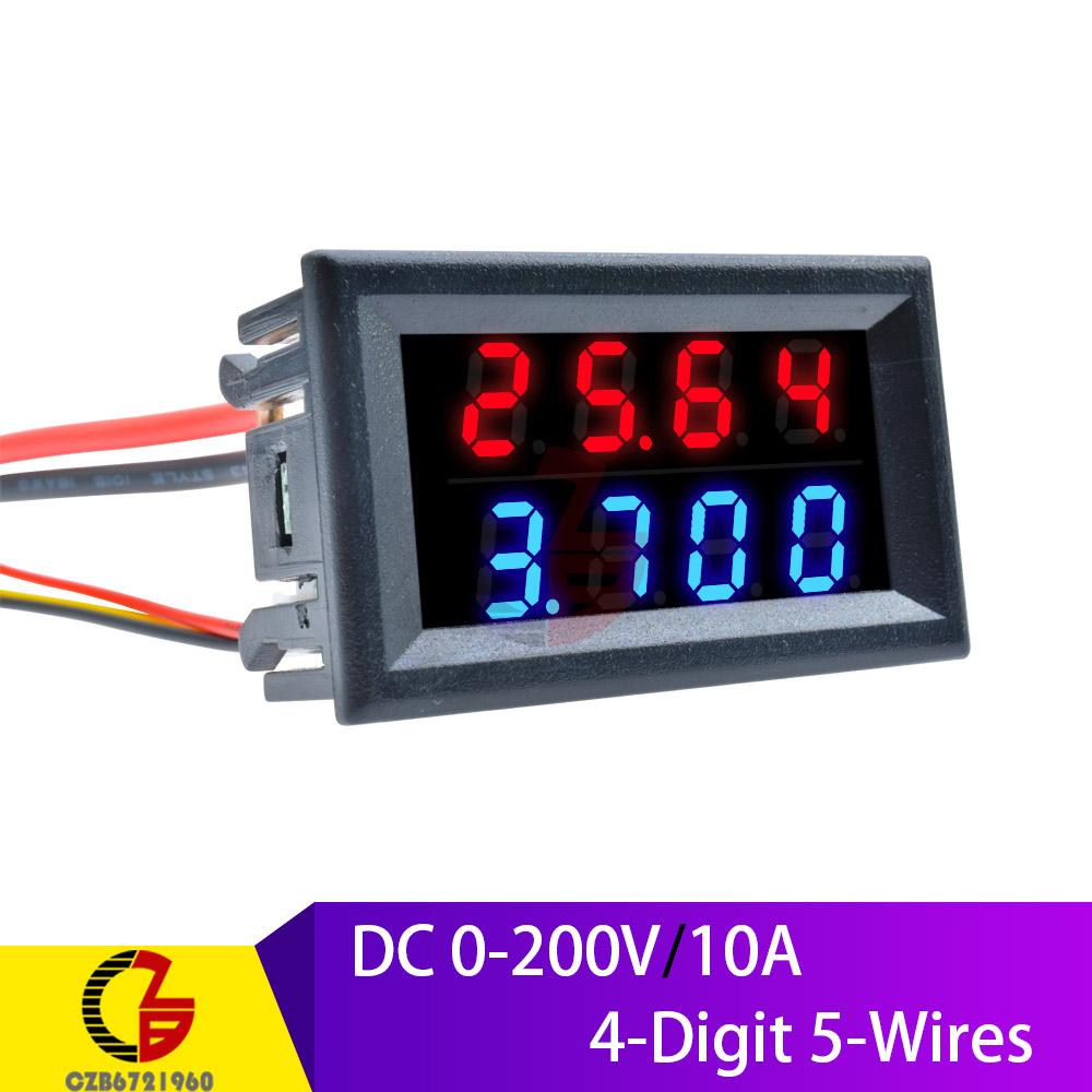 DC 100V 200V 10A LED Digital Voltmeter Ammeter 3 4 Bit 5 Wires Current Voltage Meter Car Auto Volt Tester Detector 110V 220V 12V