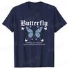 Blue Butterfly Print and Inspirational Slogan Print Tshirt Unisex Women Fashion Round Neck Loose Tee Shirt Streetwear Tshirt Tees