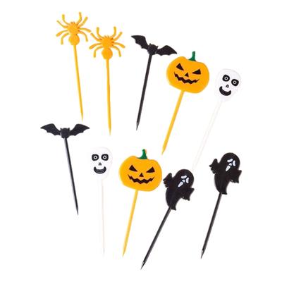 10 PCS Plastic Little Forks Dessert Fork Halloween Theme Bentos Box Decoration Mini Cartoon Toothpick for Party Supplies