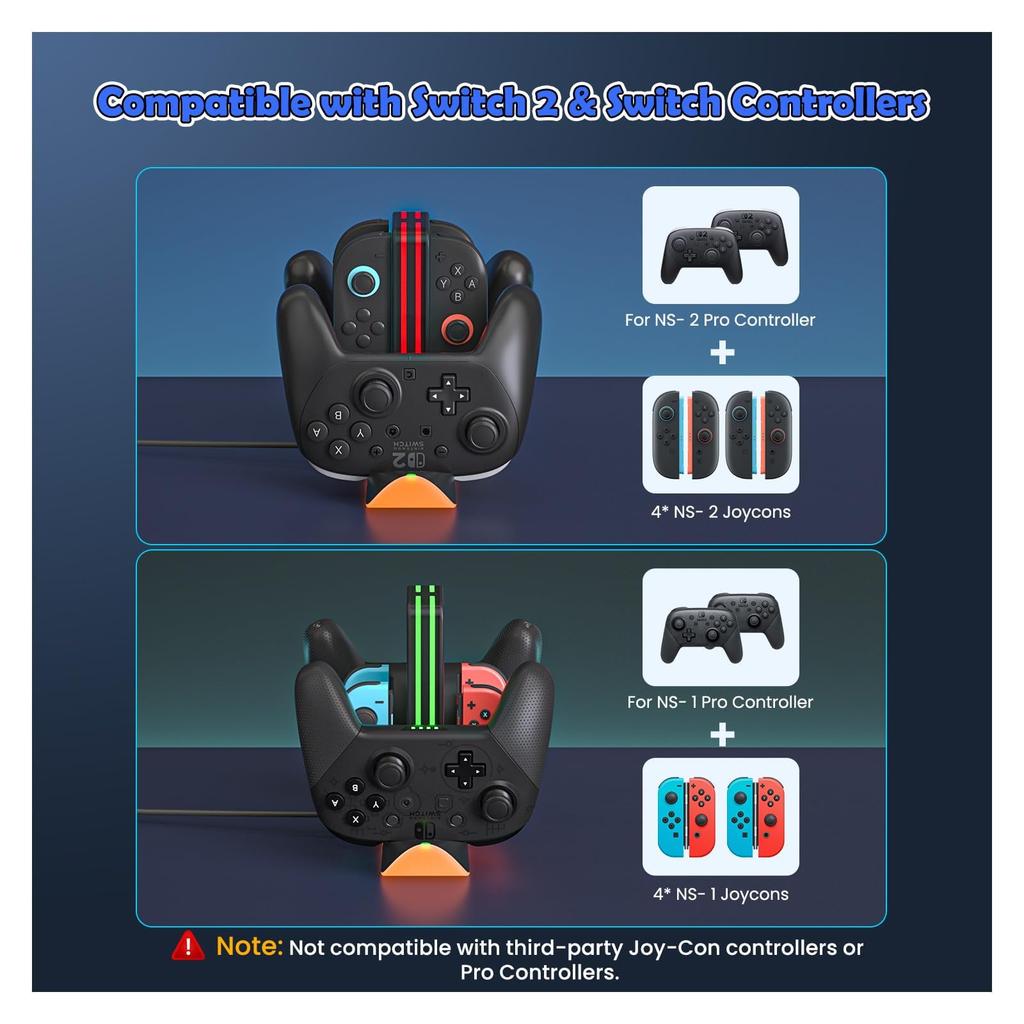 RGB Charging Dock for Switch 2 Controllers 6-in-1