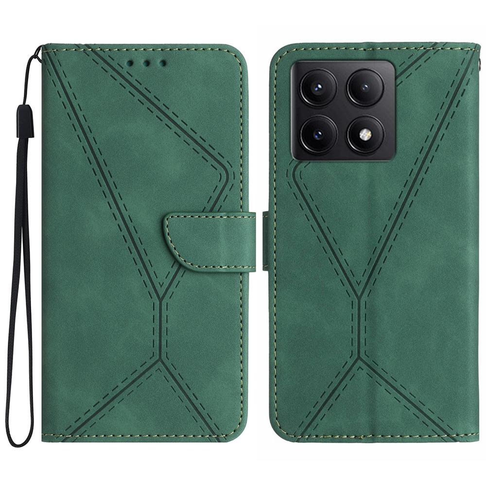 HT05 For Xiaomi 14T Case Skin-Touch Lines PU Leather Flip Phone Cover